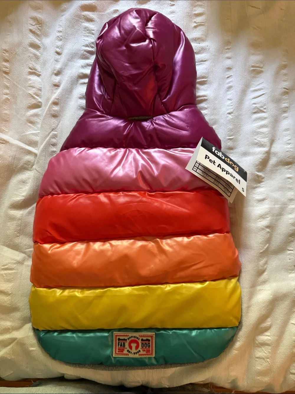 Fab Dog Rainbow Puffer Dog Jacket with Hood - Multicolor